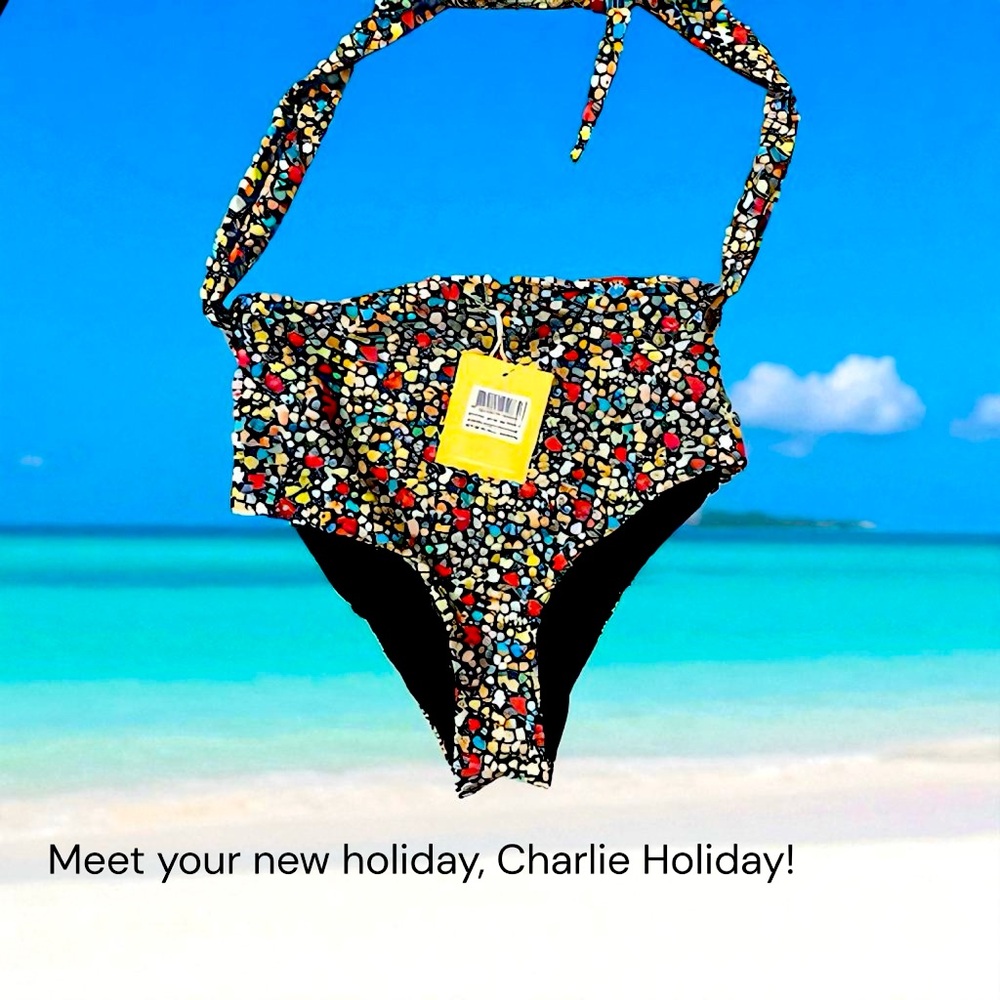 Charlie Holiday Black and Multicolor Bikini bottom. Super versatile